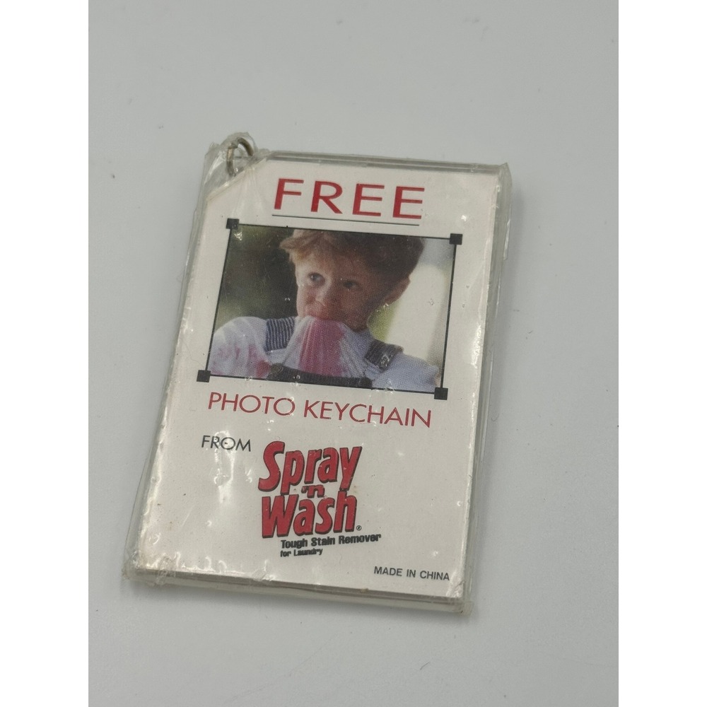 Vintage Spray n Wash Promotional Photo Keychain Clear Acrylic Advertising New